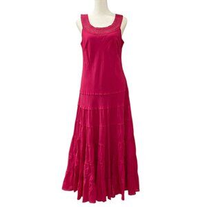 Bright Pink Sleeveless Full Skirt Maxi Dress